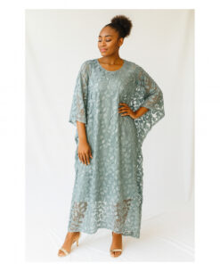 Applique Flower Kaftan Chiffon Sky Blue Dress | Free-Size 10 - 20 | 56” Length | Floral Women’s Dress”