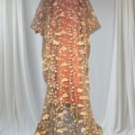 Applique Flower Kaftan Chiffon Peach Dress | Free-Size 10 - 20 | 62” Length | Floral Women’s Dress”