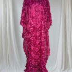 Applique Flower Kaftan Chiffon Pink Dress | Free-Size 10 - 20 | 52” Length | Floral Women’s Dress”