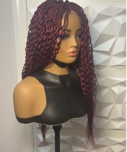 DeNob 24-Inch Burgundy Braided 4X4 Closure Wig for Women – Handmade Curly Braids with 4x6 Lace Front, Lightweight & Natural-Looking Wig