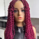 DeNob 24-Inch Burgundy Braided Wig for Women – Handmade Curly Braids with 4x6 Lace Front, Lightweight & Natural-Looking Wig