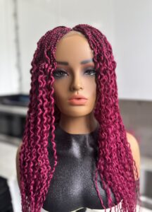 DeNob 24-Inch Burgundy Braided Wig for Women – Handmade Curly Braids with 4x6 Lace Front, Lightweight & Natural-Looking Wig