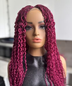 DeNob 24-Inch Burgundy Braided Wig for Women – Handmade Curly Braids with 4x6 Lace Front, Lightweight & Natural-Looking Wig