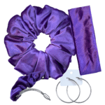 DeNob 4-in-1 Purple Velvet Hair Scrunchie Set – Handmade XXL Scrunchie, Headband, Hair Clip Barrette & Free 50mm Silver Hoop Earrings