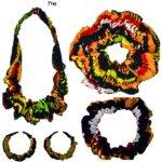 DeNob 4‑in‑1 Ankara Hair Accessories Set – XXL Scrunchie, Large Ruffled Headband, Mini Scrunchies & Matching 50 mm Hoop Earrings – African Print Hair Set for Women & Girls
