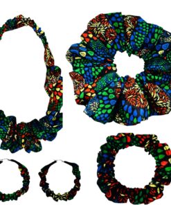 Ankara Hair Accessories Set for Women – African Print Scrunchie, Headband, Mini Scrunchies & Hoop Earrings | DeNob 4-in-1 African Print Hair Set