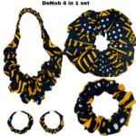 DeNob African Print 4-in-1 Hair Accessories Set – Ankara XXL Scrunchie, Ruffled Headband, Mini Scrunchies & Matching Hoop Earrings