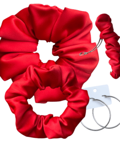 DeNob Red 4-in-1 Handmade Matte Satin Hair Accessories Set