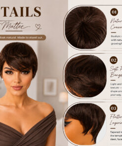 Alternative view of Glue less Pixie Cut Wig 100% Human Hair Brown (color 4)