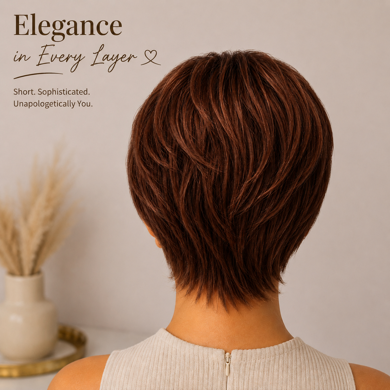 Glue less Pixie Cut Wig 100% Human Hair color 33 (Dark Auburn) - Image 8