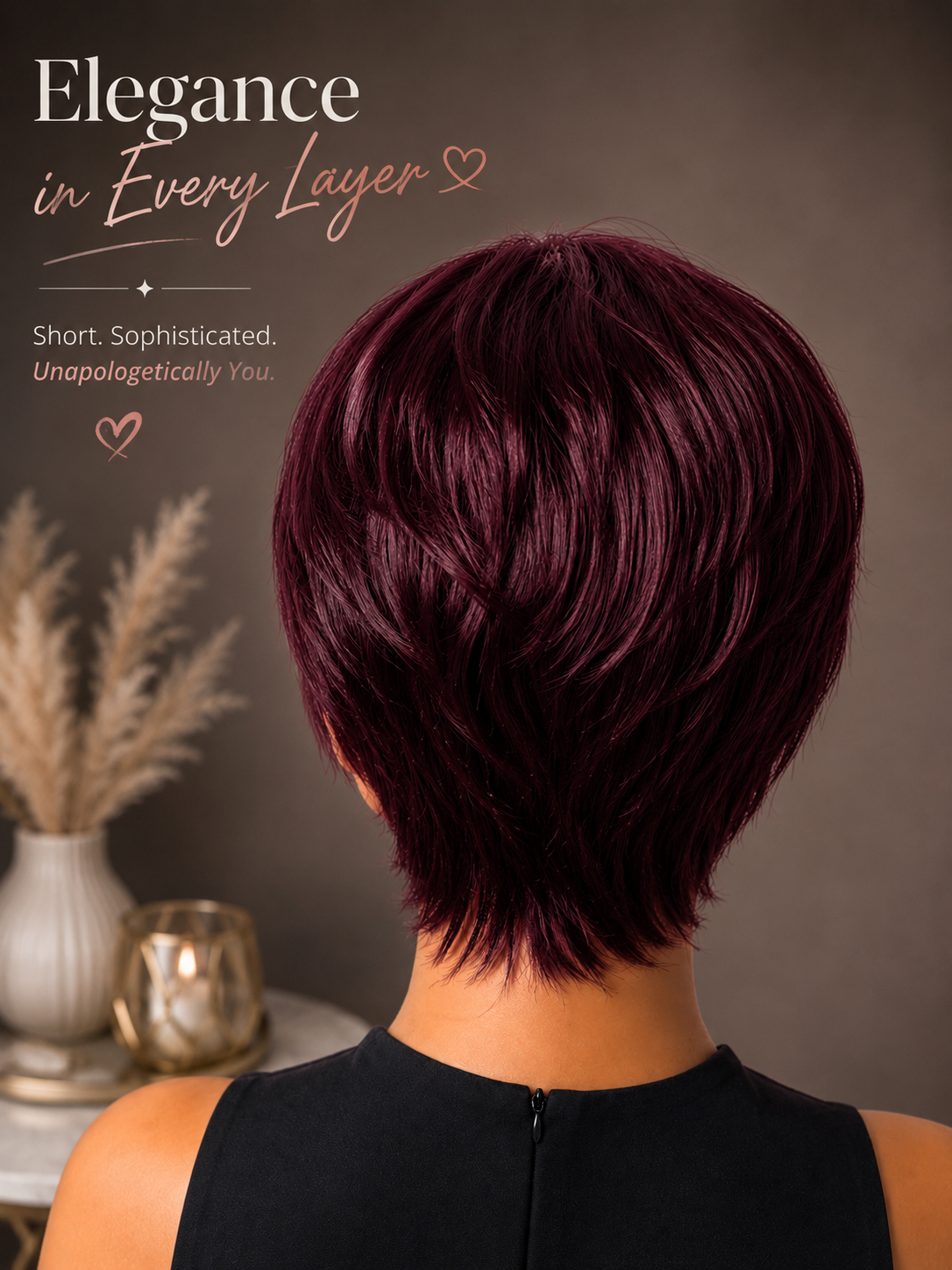 Glue less Pixie Cut Wig 100% Human Hair color 530 Burgundy - Image 7