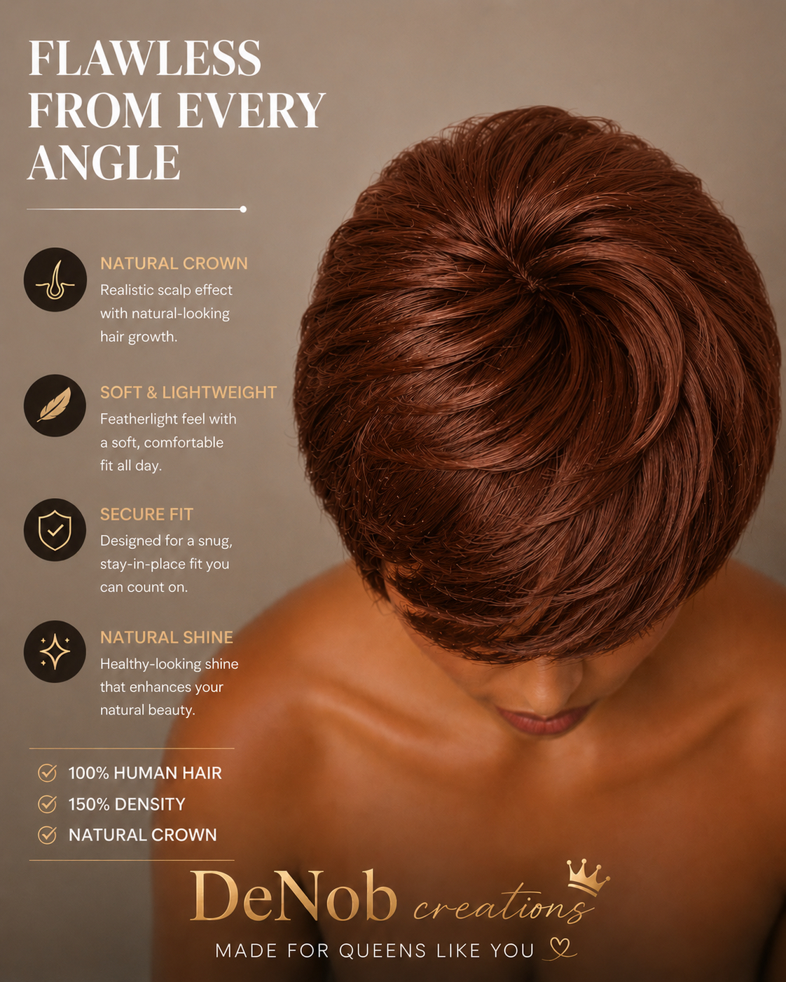 Glue less Pixie Cut Wig 100% Human Hair color 33 (Dark Auburn) - Image 5