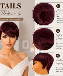 Alternative view of Glue less Pixie Cut Wig 100% Human Hair color 530 Burgundy