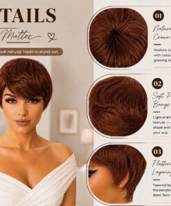 Alternative view of Glue less Pixie Cut Wig 100% Human Hair color 33 (Dark Auburn)