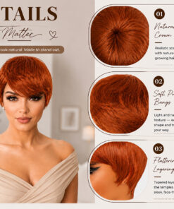 Alternative view of Glue less Pixie Cut Wig 100% Human Hair Ginger (color 350)
