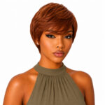Glue less Pixie Cut Wig 100% Human Hair color 33 - Non lace cap (Dark Auburn)