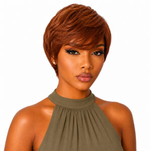 Glue less Pixie Cut Wig 100% Human Hair color 33 (Dark Auburn)