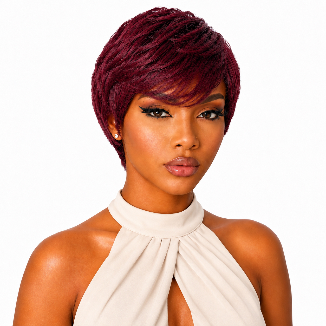Glue less Pixie Cut Wig 100% Human Hair color 530 Burgundy