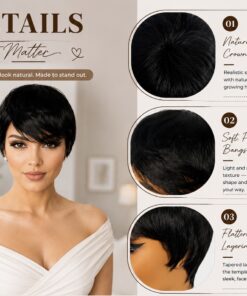 Alternative view of Glue less Pixie Cut Wig 100% Human Hair Black (color 1)