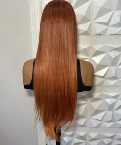 24 inch Copper Ginger Full Lace Heat Safe Human Hair Blend Straight Wig