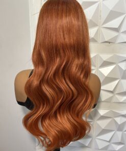 24 inch Copper Ginger Full Lace Heat Safe Human Hair Blend Wavy Wig