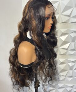 30 inches Body Wave Brown Highlight HD Lace front Heat Safe Human Hair Blend