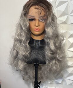 Alternative view of 30 inches Body Wave Silver Grey Ombre HD Lace front Heat Safe Human Hair Blend