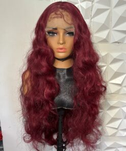 30 inches Body Wave Burgundy HD Lace front Heat Safe Human Hair Blend
