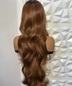 HD Lace 30 inch Loose Body Wave Wig Brown Highlight Heat Safe Human Hair Blend