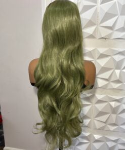 HD Lace 30 inch Loose Body Wave Wig Olive Green Heat Safe Human Hair Blend