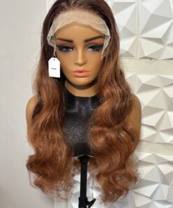 24 inch Heat Safe Human Hair Blend Lace Front Wig - Color Brown with Auburn 4/30
