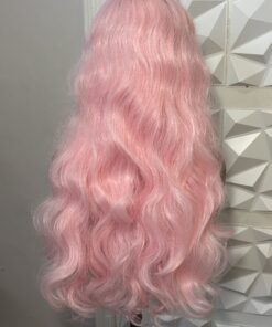 24 inch Heat Safe Human Hair Blend Lace Front Wig - Color Pink