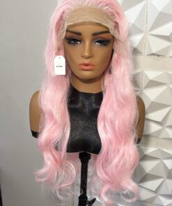 Alternative view of 24 inch Heat Safe Human Hair Blend Lace Front Wig - Color Pink