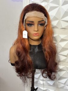 24 inch Heat Safe Human Hair Blend Lace Front Wig - Color Brown with Ginger
