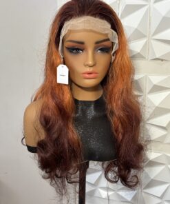Alternative view of 24 inch Heat Safe Human Hair Blend Lace Front Wig - Color Brown with Ginger