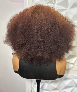 Alternative view of 10 inch Tri-Tone Full Curly Heat Safe Human Hair Blend Wig (Dark Root Honey Blonde color 27)
