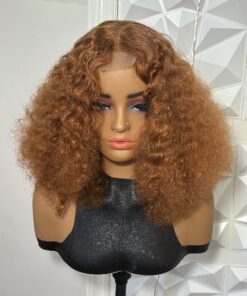 Alternative view of 2x6 Closure 14 inch Solid Copper Auburn Kinky Curly Heat Safe Human Hair Blend Wig