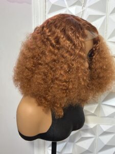 2x6 Closure 14 inch Solid Copper Auburn Kinky Curly Heat Safe Human Hair Blend Wig