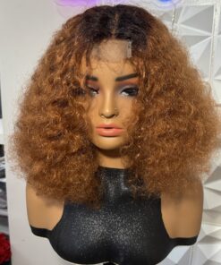 Dark Root 2x6 Closure 14 inch Solid Copper Auburn Kinky Curly Heat Safe Human Hair Blend Wig