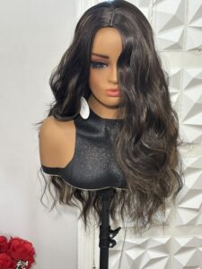 26 Inch Black with Highlight Loose Body Wave Padded Closure Hair Blend Wig