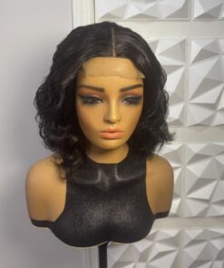 14 inches Black Bouncy Body Wave Blend 4x4 closure wig