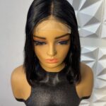 100% Human Hair 12 inches Bob Glue-less wig - color Black 5x5 closure