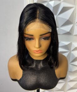 100% Human Hair 12 inches Bob Glue-less wig - color Black 5x5 closure