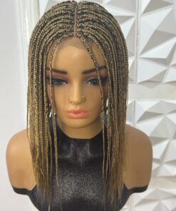 Handmade Honey Blonde Braided Glue-less 2X6 ClosureWig - 14 inches straight feathered Braids