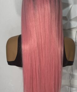 26 inches 4x4 closure Blend Heat-safe Straight Wig, Pink color with dark roots