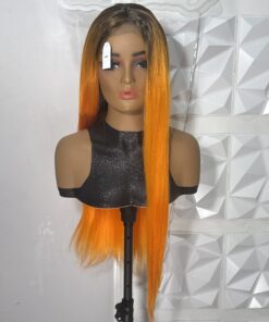 26 inches 4x4 closure Blend Heat-safe Straight Wig, Orange color with dark roots