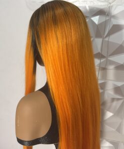 Alternative view of 26 inches 4x4 closure Blend Heat-safe Straight Wig, Orange color with dark roots