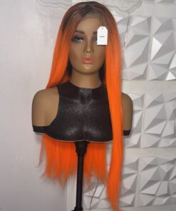 26 inches 4x4 closure Blend Heat-safe Straight Wig, Burnt Orange color with dark roots