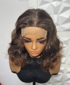 14 inches 5x5 Closure Curly Blend Wig - Bouncy, Heat-Safe Color Brown & Honey blonde color 4/27
