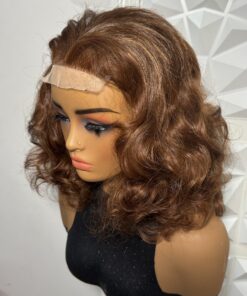 14 inches 5x5 Closure Curly Blend Wig - Bouncy, Heat-Safe Color Auburn color 30
